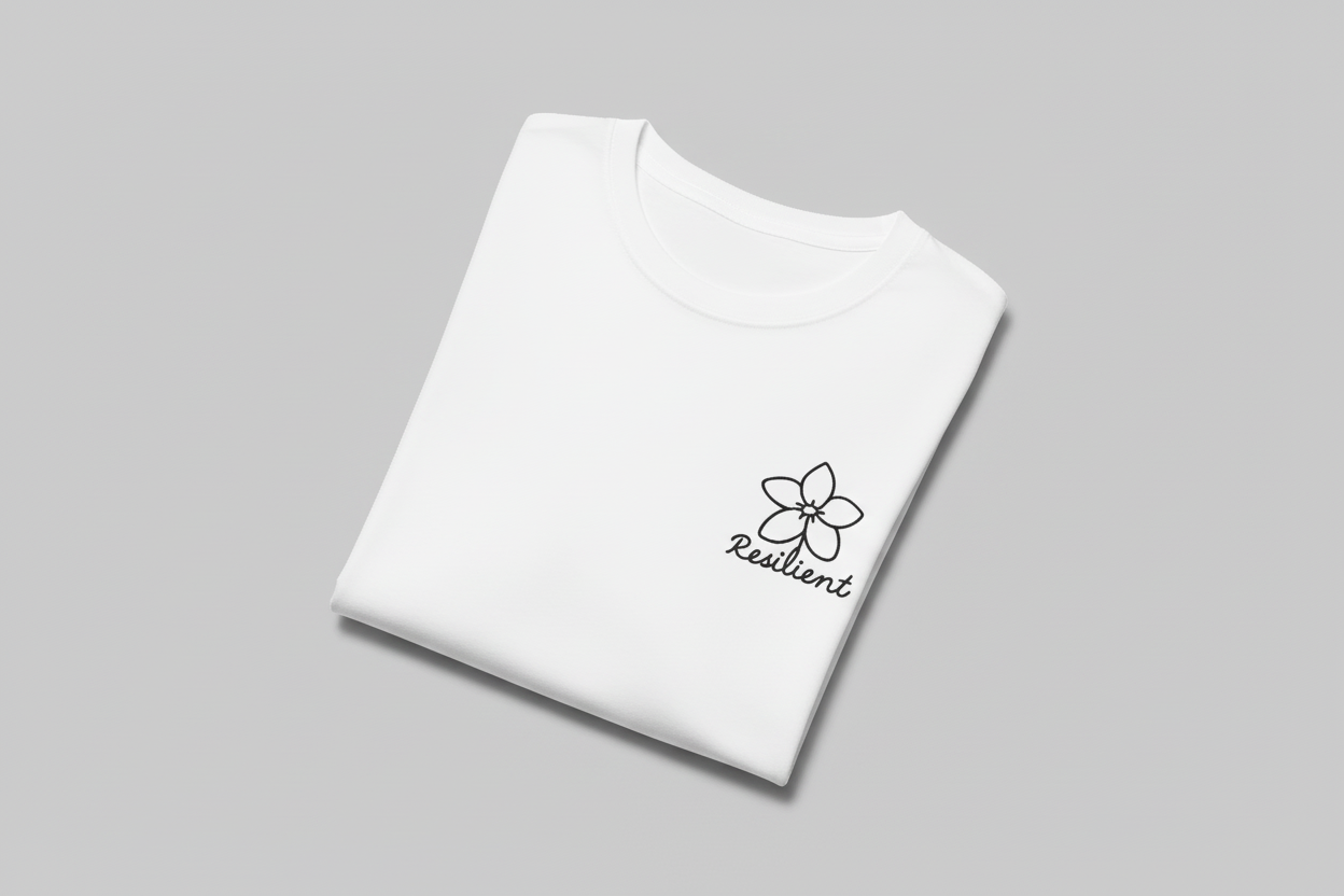 White Resilient t-shirt folded at diagonal angle